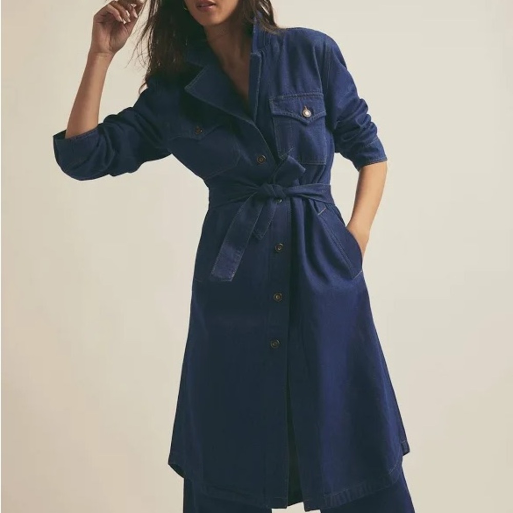 Favorite Daughter Blue Trench Coat with Belted Waist